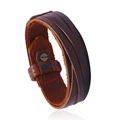Mehrlagiges geflochtenes Lederarmband für Herren in Dunkelbraun mit Bronze-Verschluss - Braun