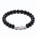 Minimalist 8mm matte black agate and white turquoise beaded friendship bracelet - Black Matte with Three White Turquoise Beads (Style 1) / 8mm/Single Piece