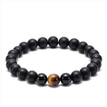 Close-up of natural yellow tiger eye and matte lava stone beaded bracelet for couples - Black Matte with Center Yellow Tiger Eye (Style 9) / 8mm/Single Piece