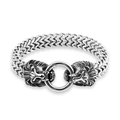 Bracciale a testa di leone in acciaio inossidabile con maglie intrecciate e chiusura tonda - Testa di Leone Color Acciaio (KB74930-BD) / 23CM