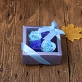 Blue soap flower gift box with four roses and a light blue ribbon on wooden background - 4 Flowers Paper Gift Box (Solid Blue)