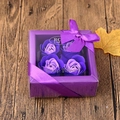 Purple soap rose flower gift box with heart shape and decorative ribbon bow - 4 Flowers Paper Gift Box (Purple Set)