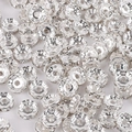 Silver plated flat spacer beads with white rhinestones for DIY jewelry making - Diameter 6mm / Silver with White Rhinestones