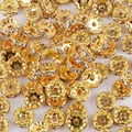 Flat round gold plated spacer beads with sparkling white rhinestones for DIY jewelry - Diameter 4mm / Gold with Clear Zirconia