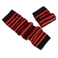 Gothic red and black striped knitted fingerless arm warmer sleeves with thumb holes - One Size / Red and Black Stripes