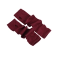 Detail of burgundy knitted arm sleeves with thumb holes and ribbed cuffs in a stack design - One Size / Burgundy