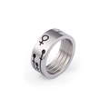Titanium steel ring with engraved black Venus symbols and a brushed silver finish - US 7 / Men's Style (♂ Symbol)