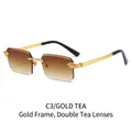 Rimless sunglasses with gold frame, tea gradient lenses and leopard head metal temple detail - Gradient Tea