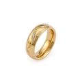 Anello in acciaio inossidabile dorato satinato con tre diamanti per uomo e donna - Taglia 5 / Stile da Donna (KR50219-K)