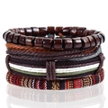 Retro vintage 4-piece woven bracelet set with wooden beads and ethnic fabric patterns - Style C-Leaf 4pcs Set