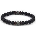 Pulsera elástica unisex de piedra de lava negra natural con detalles de mármol gris - Piedra de Lava y Labradorita