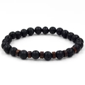 Pulsera minimalista de cuentas de piedra volcánica negra con espaciador de madera marrón - Piedra de Lava y Cuentas de Madera