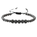 Pulsera trenzada ajustable hecha a mano con cuentas de circón negro para hombres - Color gunmetal