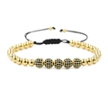 Pulsera para hombre de cuentas doradas con bolas de circón negro y cordón ajustable - Dorado