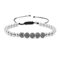 Pulsera tejida ajustable con cuentas y esferas de circonitas negras micro-pavé - Plata (Blanco K)