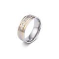 Anello in acciaio inossidabile spazzolato con linea dorata e cinque pietre tonde - Taglia US 6 / Modello da Donna Con Cinque Pietre (KR44376-K)