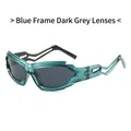 Lunettes de soleil punk Y2K avec monture bleue translucide et verres gris foncé - Monture Bleue Verres Gris