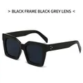Retro black square PC sunglasses with triple metal rivets and dark grey lenses - Black Frame Grey Lens