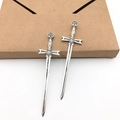 Silver alloy cross sword pendants with medieval gothic style engravings for DIY jewelry - 24x90mm