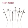 Set of 6 vintage silver alloy sword charms in various styles for DIY jewelry making - Set of 6