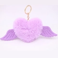 Detail of purple plush heart keychain with felt wings and golden metal ring - Gold Keychain / Taro Purple