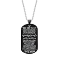 Dettaglio della collana dog tag in titanio nero con dedica To My Son su fondo bianco - Collana-Da Mamma a Figlio / Nero