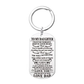 Detail of silver stainless steel dog tag keychain with engraved message from Dad to daughter - Keychain-Dad to Daughter / Silver