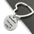 Polished stainless steel heart keychain with Remember I love you DAD engraving - Dad Heart Keychain / 25mm Pendant