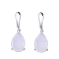 Macro detail of silver drop earrings with pear-cut opal stones and oval hooks - Silver
