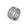 Anello multistrato in acciaio inossidabile argento con zirconi e design a stella cava - US 7 / Color Acciaio