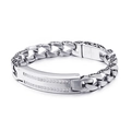 Silver stainless steel Cuban link bracelet with vintage engraving and white zircon inlay - Vintage Chain Style (KB105169-BD)