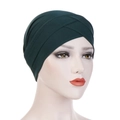 Close-up of the dark green elastic turban hat featuring a cross-front knot design - Dark Green