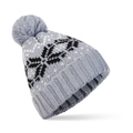 Détails du bonnet d'hiver en tricot gris avec motifs flocon nordiques et pompon - Gris avec pompon gris