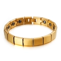Polished gold titanium steel magnetic health bracelet for couples with black stones - Gold
