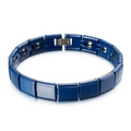 Classic deep blue ceramic link bracelet with magnetic stones and steel clasp - Blue