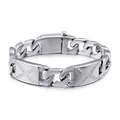 Polished 316L stainless steel chain bracelet featuring X-pattern crystal inlays - Silver