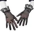 Guantes cortos de encaje negro con lunares y lazo para bodas o eventos formales - Negro