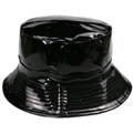 Cappello alla pescatora in pelle verniciata nera lucida con tesa larga e cuciture parallele - M (56-58cm) / Nero