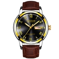 Fashion men quartz watch with black dial golden markers and brown leather strap - Brown Leather Gold Case Black Dial