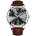 Fashionable quartz men's watch with black dial, Roman numerals and brown leather strap - Brown Leather Silver Case Black Dial