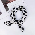 Elegant cream white satin silk scarf featuring black heart pattern with knotted detail - Off-white Black Heart