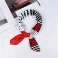 Polka dot silk scarf in red white and black geometric pattern tied in a loop - Red Black Patchwork Polka Dot