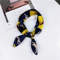 Silk-feel square scarf featuring navy blue and yellow geometric pixel patterns - Navy Yellow Geometric