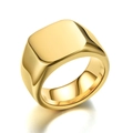 Polished gold square signet ring for men made of durable stainless steel in retro style - US 6 / Gold