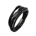 Men's multilayer black leather braided bracelet featuring a metal feather charm and magnetic clasp - 20cm / Black/Black Clasp