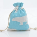 Sky blue cotton herb jewelry pouch with white polar bear print and drawstring closure - Light Blue Bear