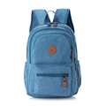 Vintage blue canvas backpack with leather zip pulls and multiple compartments - Lake Blue