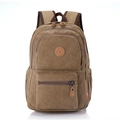 Vintage khaki canvas backpack with multiple zippers and leather star logo detail - Coffee