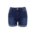 Pantaloncini di jeans a vita alta da donna blu scuro con orlo risvoltato e cinque tasche - S / Blu scuro