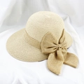 Elegant natural straw sun hat with large brim and oversized bow for UV protection - M(56-58cm) / Beige